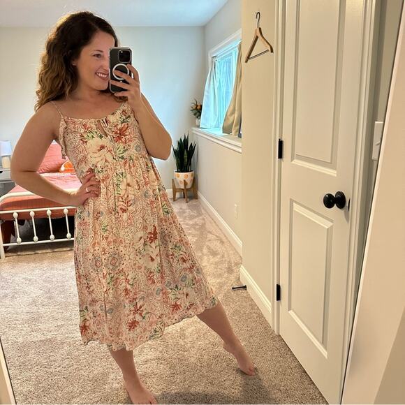 O’Neill Pink Floral Strappy MIDI Dress Small - Picture 2 of 14